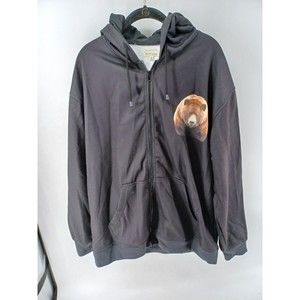 Black Canyon men's Sweater 2XL  Large Black  Hoodie Pocket Casual bear print